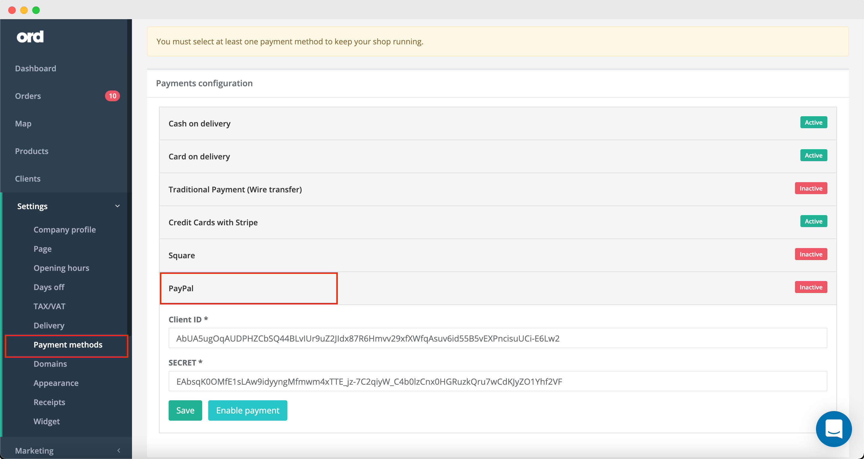 Create ordering page